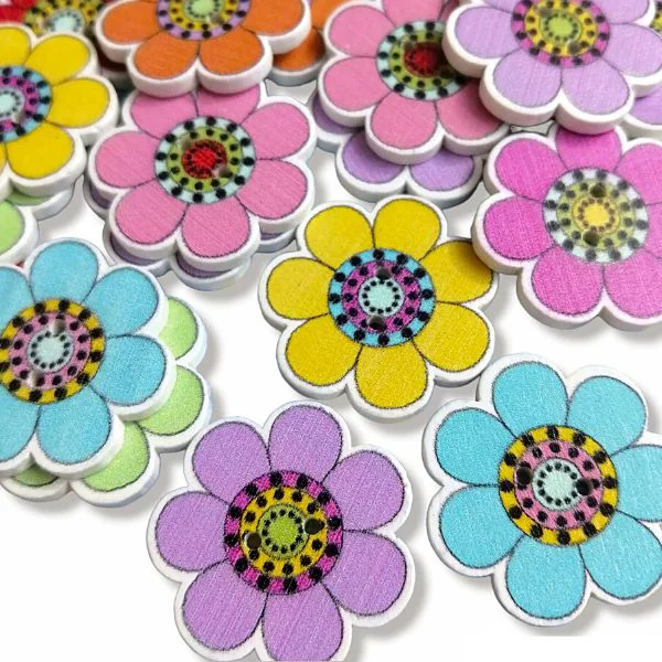 Botones de Madera Flores de Colores