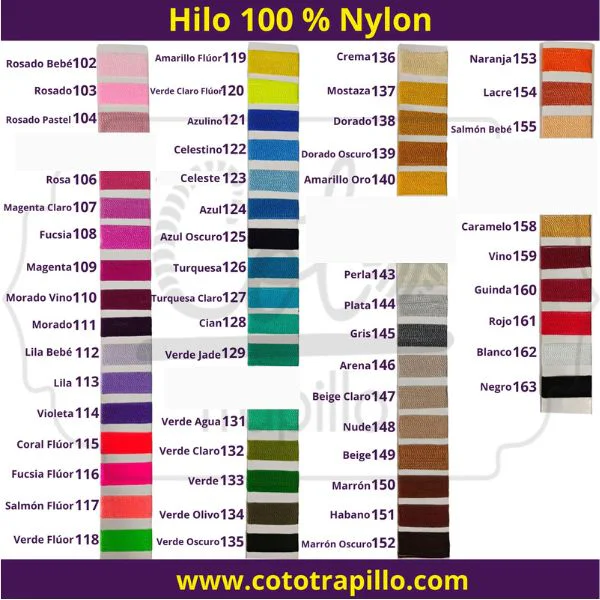 Hilo 100 % Nylon Variedad de Colores Coto Trapillo