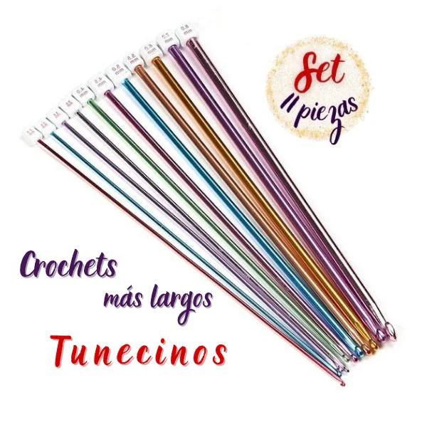 Crochet Tunecinos Set de 11 piezas Aluminio para Tejer Crochet Largo