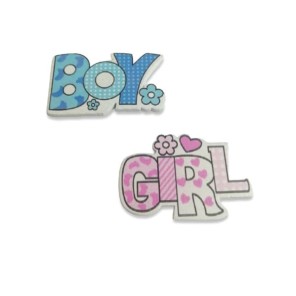 Apliques Girl and Boy de Madera<br>(10 unidades) 3.5 cm