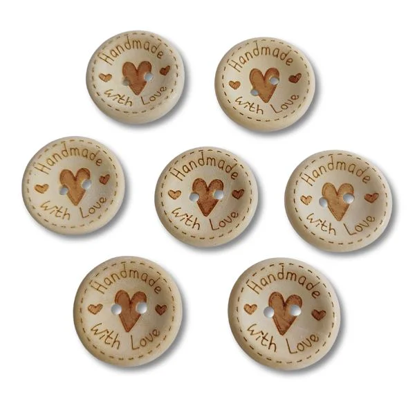 Botones HandMade With Love- Hecho a Mano con Amor de Madera 25mm