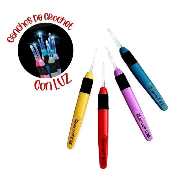 Ganchillo con Luz, crochet con Luz para tejer colores Oscuros Solución para tejer sin mucha luz