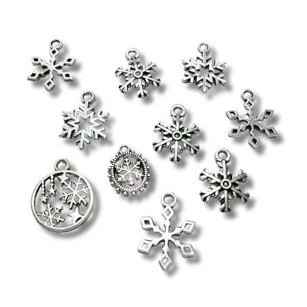 Dijes de Metal Plateado Diseño de Copos de Nieve Apliques Colgantes