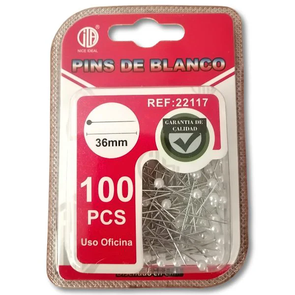 Alfileres de Buena Calidad Blanco Perlado 36mm