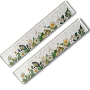 Regla Transparente con Flores de Acrílico 15cm