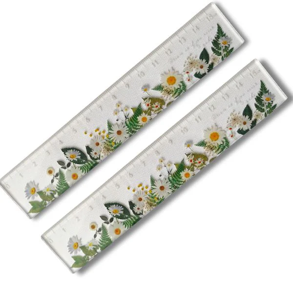 Regla Transparente con Flores de Acrílico 15cm