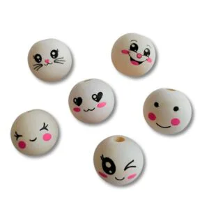 Bolas de Madera Blanca Caritas Pintadas
