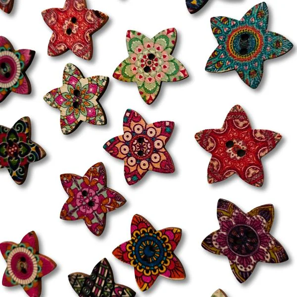 Botones Estrellas Vintage 25mm de madera para scrapp