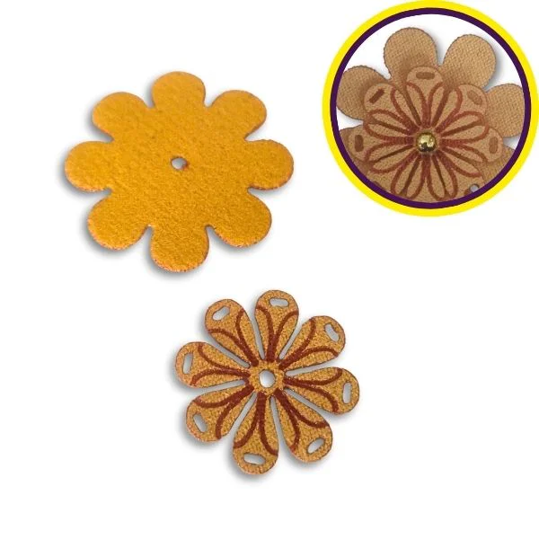 Apliques Flores de Suede 2 Piezas para Decorar Bolsos, Prendas, Manualidades, Decoraciones Varias Multiples Usos